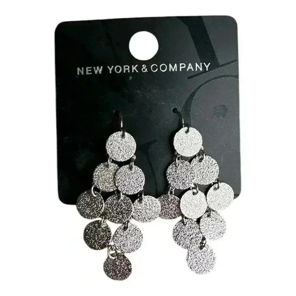 New York & Co Silver Round Coin Dangle Earrings - Picture 1 of 4